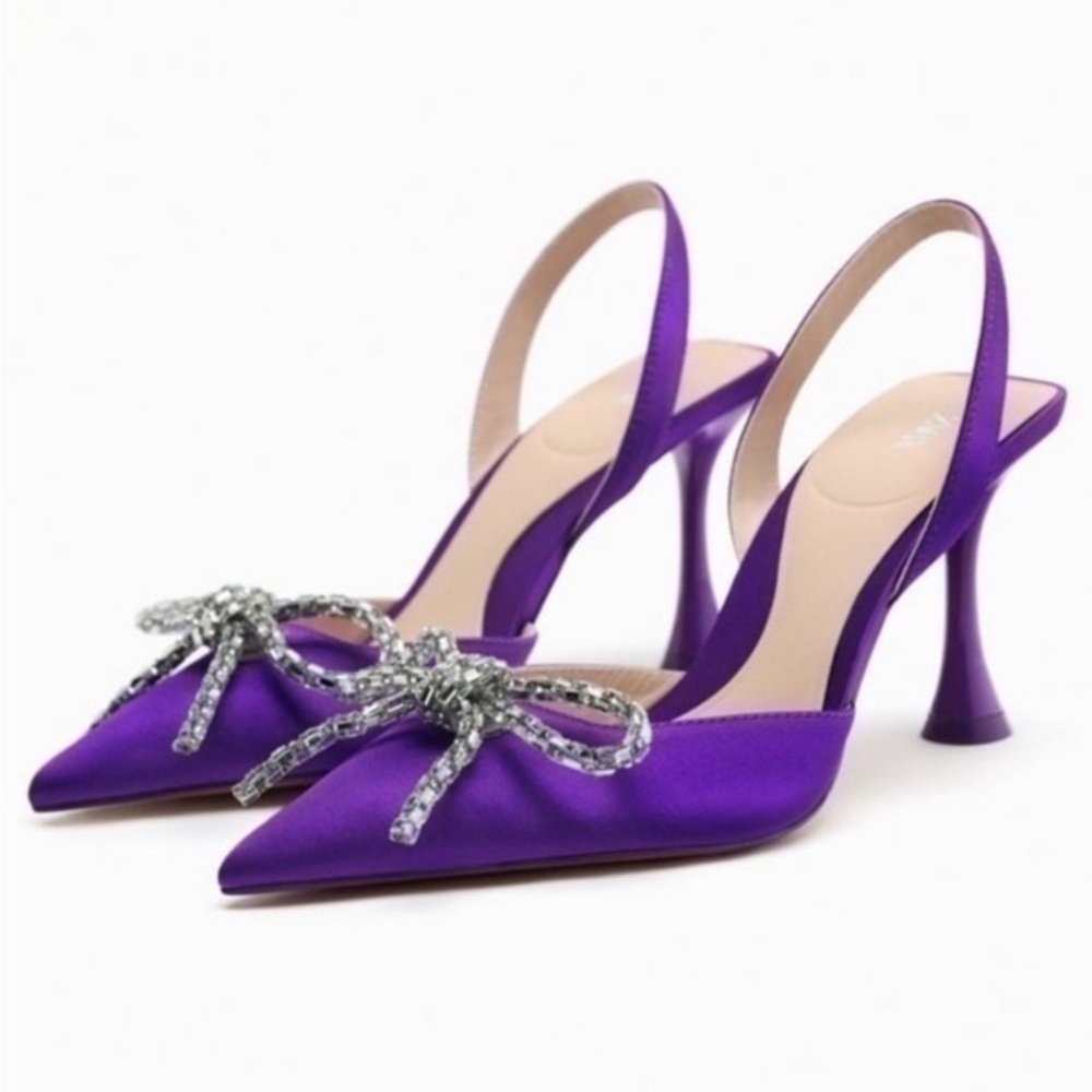 Elegant Purple Slingback Heels with Silver Bow